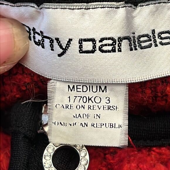 Cathy Daniels Red Cardigan Sweater with Embroidered Floral Detail – Size Medium - Picture 7 of 8